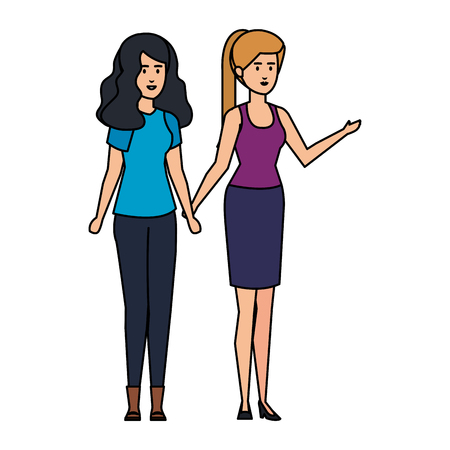 couple girls avatars characters vector illustration designのイラスト素材
