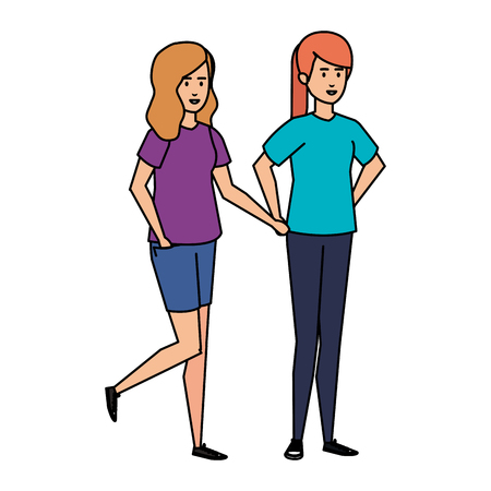 couple girls avatars characters vector illustration designのイラスト素材