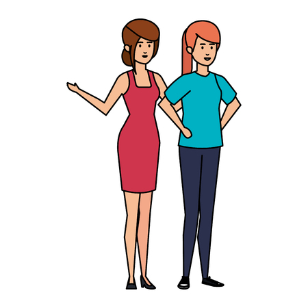 couple girls avatars characters vector illustration designのイラスト素材