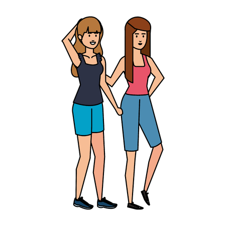 couple girls avatars characters vector illustration designのイラスト素材