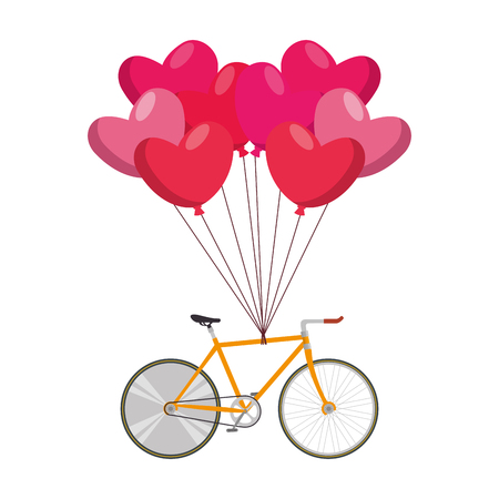 bicycle vehicle and balloons air with shape hearts vector illustration designのイラスト素材
