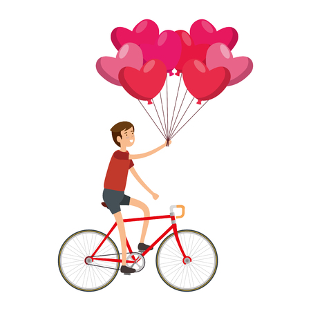 man in racing bicycle and balloons air vector illustration designのイラスト素材