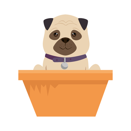 cute dog in basket vector illustration designのイラスト素材