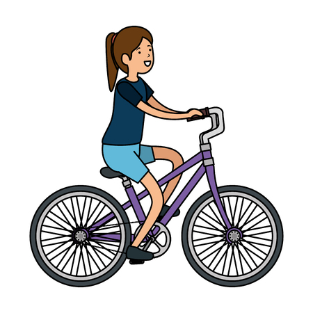 woman in retro bicycle vector illustration designのイラスト素材