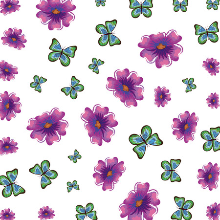 beautiful butterflies and flowers pattern background vector illustration designのイラスト素材
