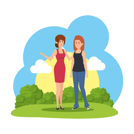 couple businesswomen in the camp vector illustration designのイラスト素材