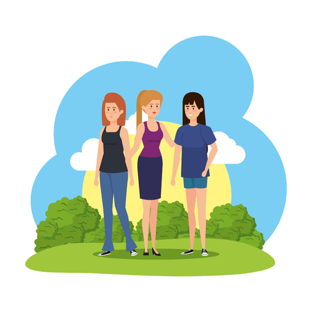 group of women in the camp vector illustration designのイラスト素材