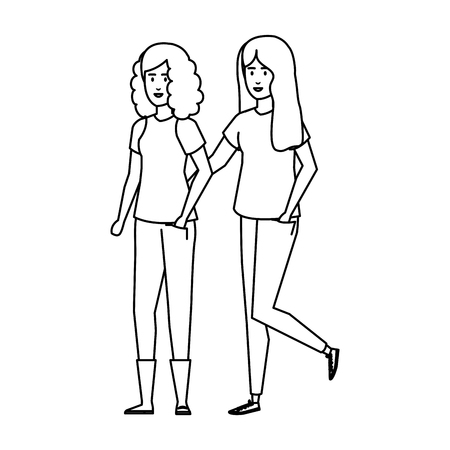 couple of women characters vector illustration designのイラスト素材