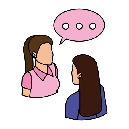 couple businesswomen with speech bubble vector illustration designのイラスト素材