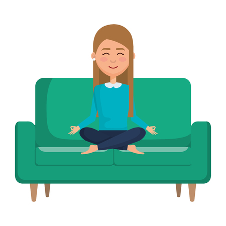 elegant businesswoman with lotus pose in the sofa vector illustration designのイラスト素材