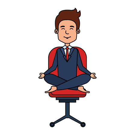 businessman with lotus pose in office chair vector illustration designのイラスト素材