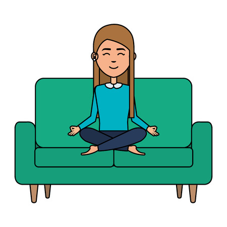 elegant businesswoman with lotus pose in the sofa vector illustration designのイラスト素材