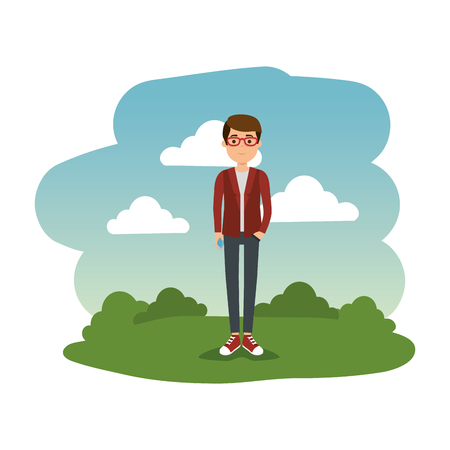 young man in the park vector illustration designのイラスト素材