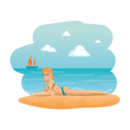young woman on the beach character vector illustration designのイラスト素材
