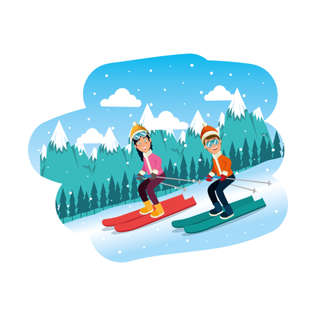 sport couple in ski scene vector illustration designのイラスト素材
