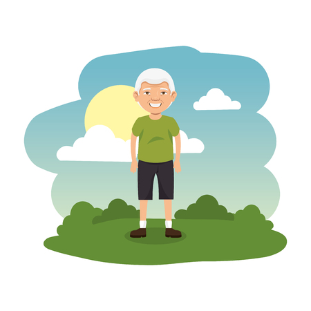 old man in the camp scene vector illustration designのイラスト素材