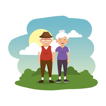 grand parents couple in the camp scene vector illustration designのイラスト素材