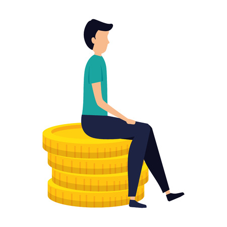 elegant businessman sitting in coins vector illustration designのイラスト素材