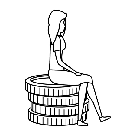 elegant businesswoman sitting in coins vector illustration designのイラスト素材