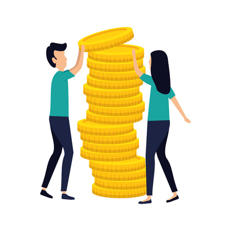 business couple with pile coins vector illustration designのイラスト素材