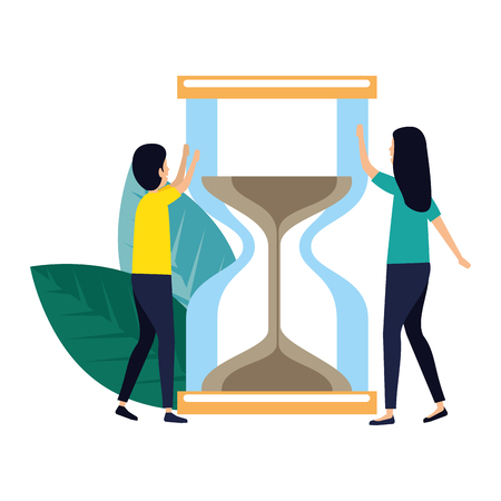 business couple with hourglass and leafs vector illustration designのイラスト素材