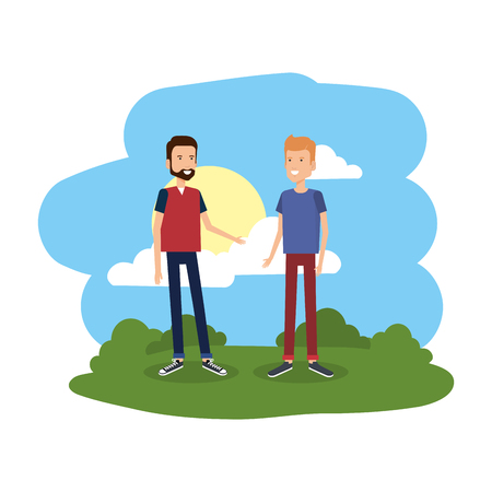 couple of men in the camp avatars characters vector illustration designのイラスト素材