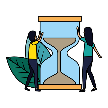 business couple with hourglass and leafs vector illustration designのイラスト素材