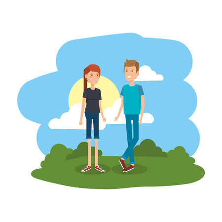 couple in the camp scene vector illustration designのイラスト素材