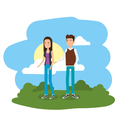 couple in the camp scene vector illustration designのイラスト素材