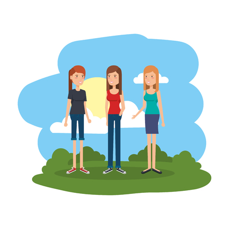 group of women in the camp vector illustration designのイラスト素材