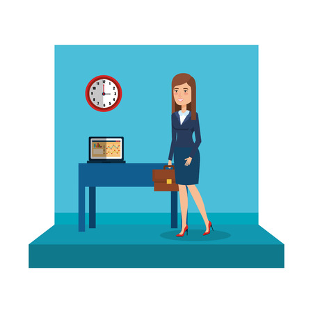 elegant businesswoman in the office with laptop vector illustration designのイラスト素材