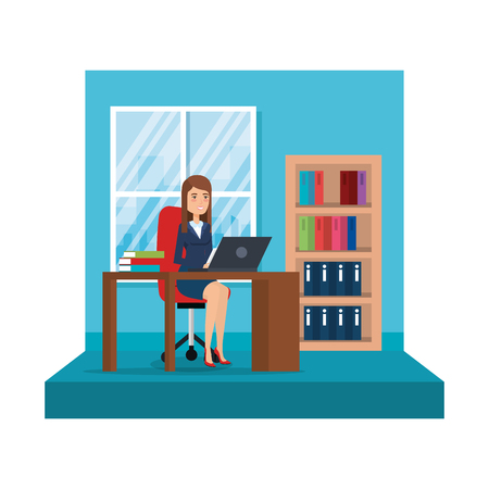 elegant businesswoman in the office with laptop vector illustration designのイラスト素材
