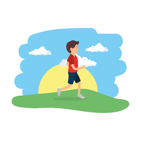 athletic man running in the camp vector illustration designのイラスト素材