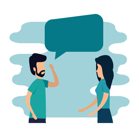 woman and man business teamwork and chat bubble vector illustrationのイラスト素材