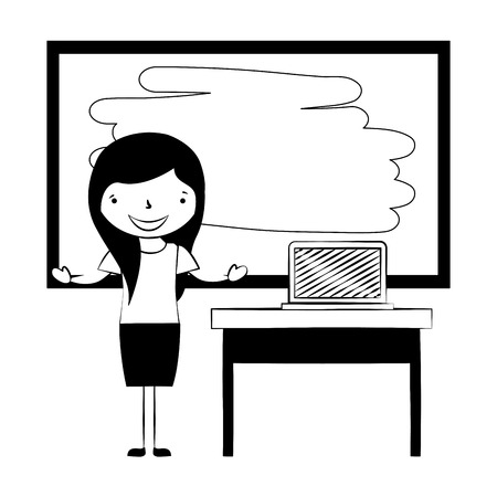 teacher and laptop classroom back to school vector illustrationのイラスト素材