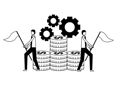businessmen with flags coins money gears vector illustrationのイラスト素材