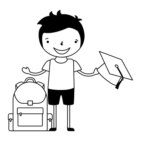 boy with graduation hat and bag back to school vector illustrationのイラスト素材