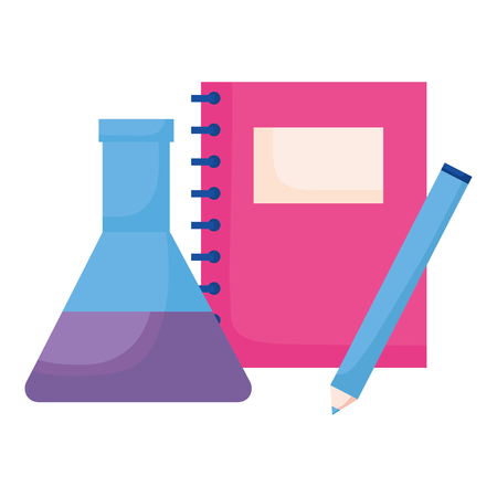 notebook test tube and pencil back to school vector illustrationのイラスト素材