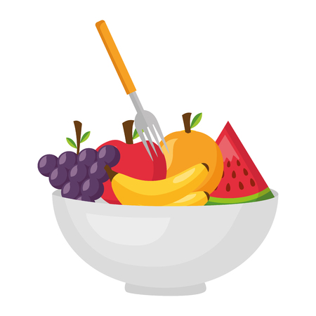 bowl with fruits fork healthy food vector illustrationのイラスト素材