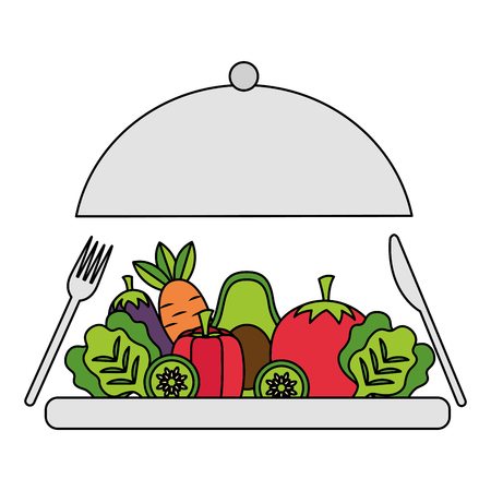 vegetables dish fork and knife healthy food fresh vector illustrationのイラスト素材