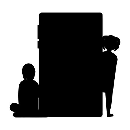 silhouette girl with smartphone device vector illustrationのイラスト素材