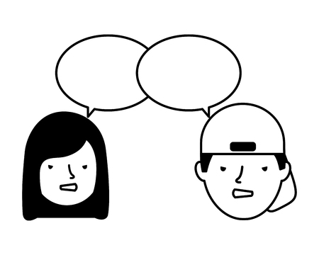 boy and girl sad emotion speech bubble vector illustrationのイラスト素材