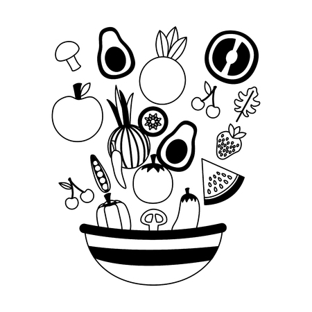 vegetables fruits bowl fresh healthy food vector illustrationのイラスト素材