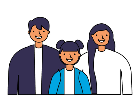 father mother and daughter portrait vector illustration のイラスト素材