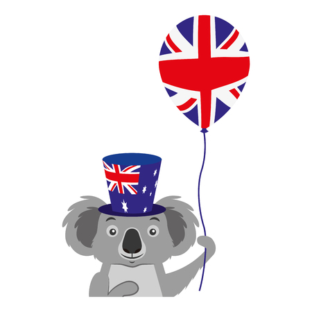 koala with hat and balloon australian celebration vector illustrationのイラスト素材