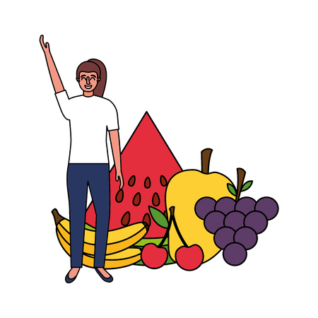 smiling woman with fruits healthy food vector illustrationのイラスト素材