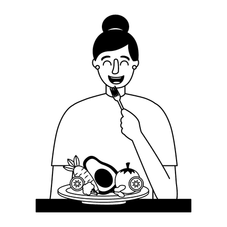 woman eating healthy food with fork vector illustrationのイラスト素材