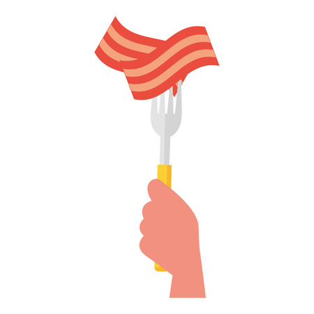 hand holding fork with bacon vector illustrationのイラスト素材
