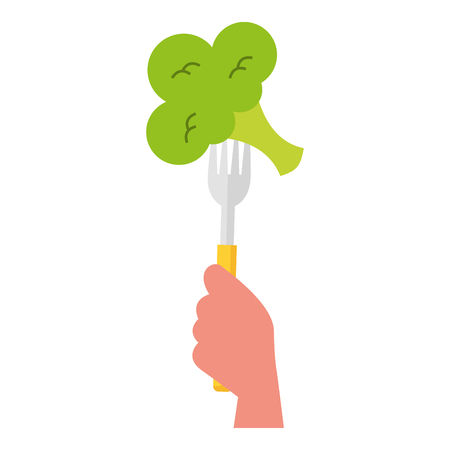 hand holding fork with broccoli vector illustrationのイラスト素材