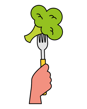 hand holding fork with broccoli vector illustrationのイラスト素材